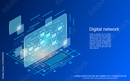 Digital network, web folders, remote server, data processing flat 3d isometric vector concept illustration