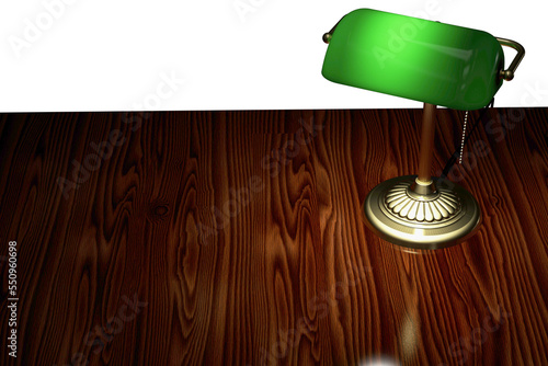 Bankers Lamo on table. Transparent background. 3D Rendering.  photo