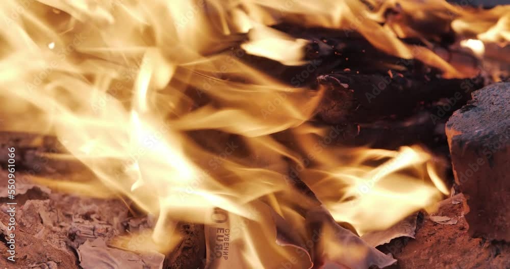 Money burns on fire 50 euros Money burns on fire 50 euros