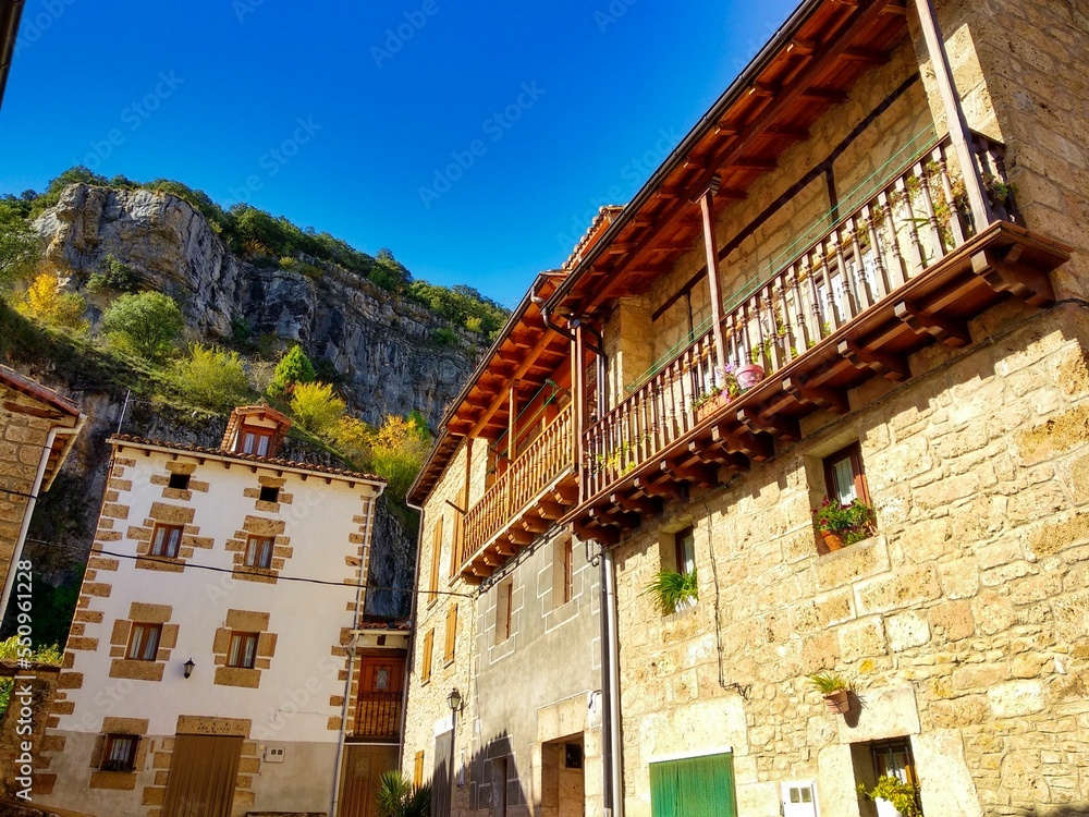 Fototapeta premium Orbaneja del Castillo village, famous village for its cascades Burgos province, Spain