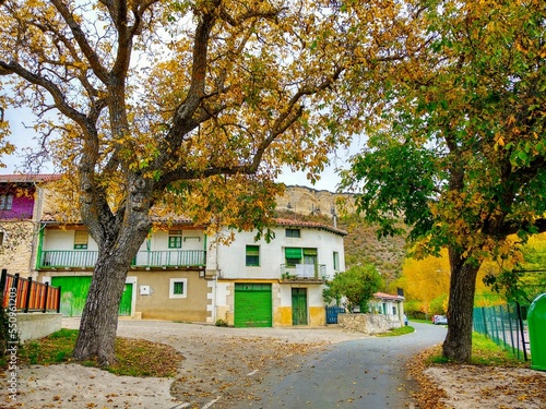 Puentedey village is on a natural bridge over Nela river, Las Merindades, Burgos province, Castilla-León, Castille-Leon, Spain photo