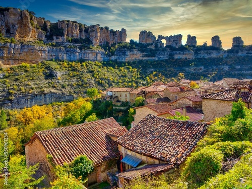 Fotografie Orbaneja del Castillo village, famous village for its cascades Burgos province,