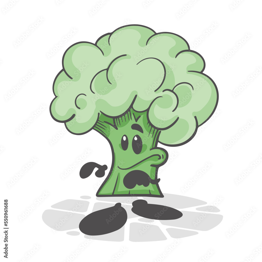 Broccoli. Funny vegetables. Cute cartoon character. Vector illustration isolated on white background Broccoli. Funny vegetables. Cute cartoon character. Vector illustration isolated on white background