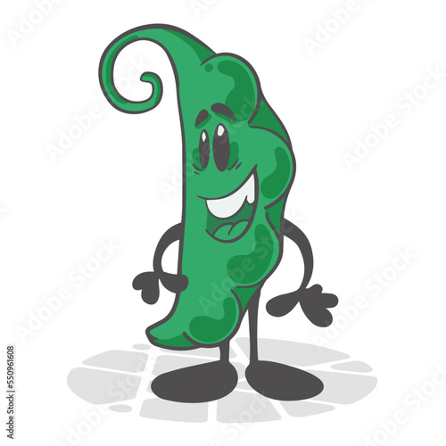 Peas. Funny vegetables. Cute cartoon character. Vector illustration isolated on white background