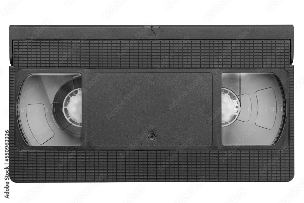 VHS video tape cassette isolated on white background. Old analog tape VHS cassette. Retro