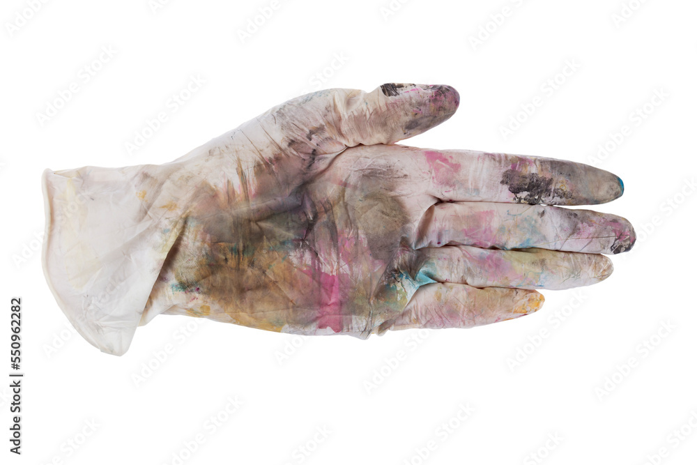 Gloves soiled in paint. Work gloves isolated on white background. Gloves soiled in paint. Work gloves isolated on white background.