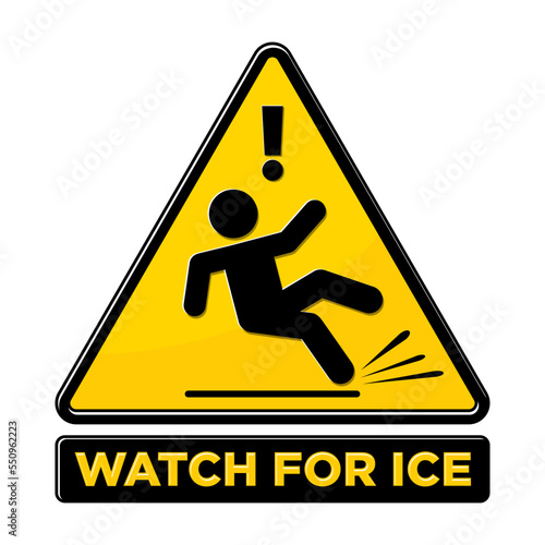 Slippery ice warning sign. Slip danger icon. Vector sign on transparent background photo