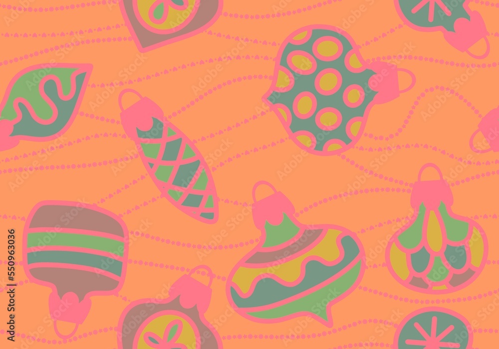 Cartoon Christmas tree balls seamless line art toys pattern for wrapping paper and fabrics and linens and kids Cartoon Christmas tree balls seamless line art toys pattern for wrapping paper and fabrics and linens and kids