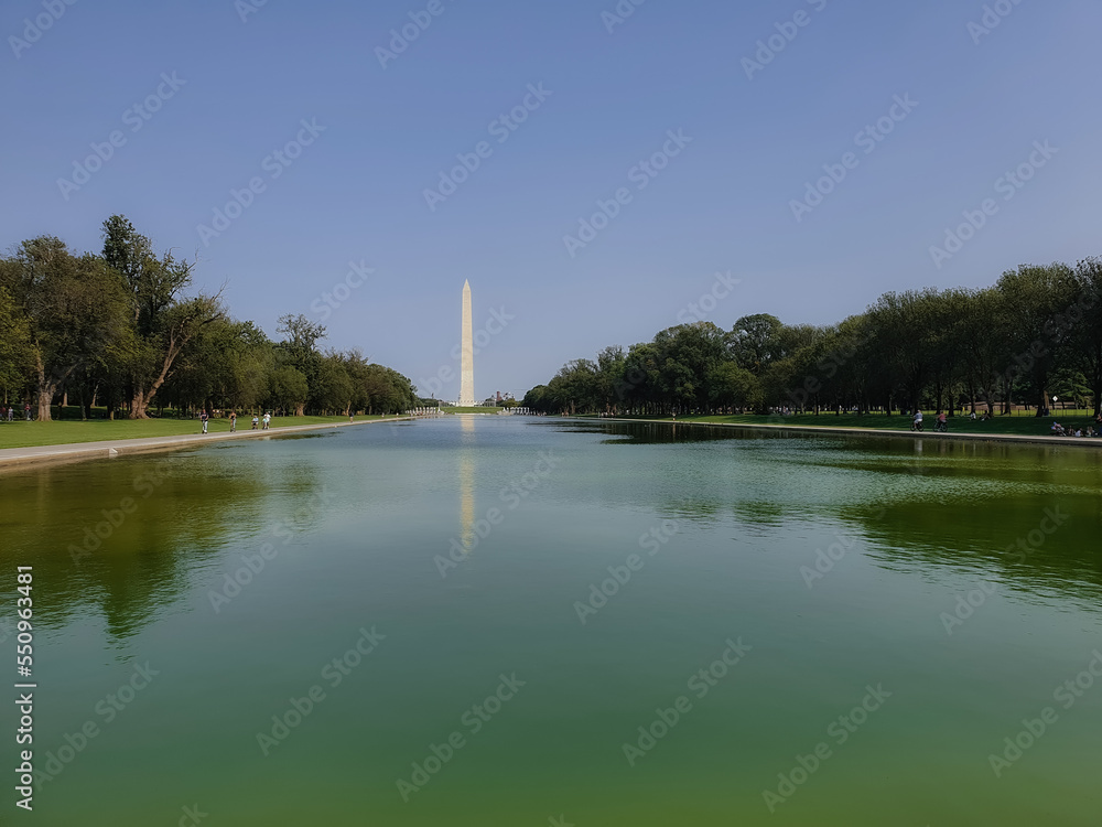 Washington Monument on the Reflecting Pool in Washington, DC, USA 