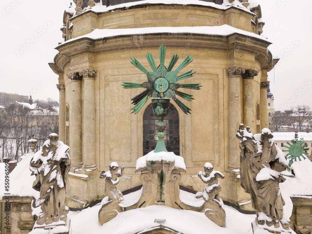 Φωτογραφία Ukraine, Lviv city center, old architecture, drone photo, bird's eye view in win