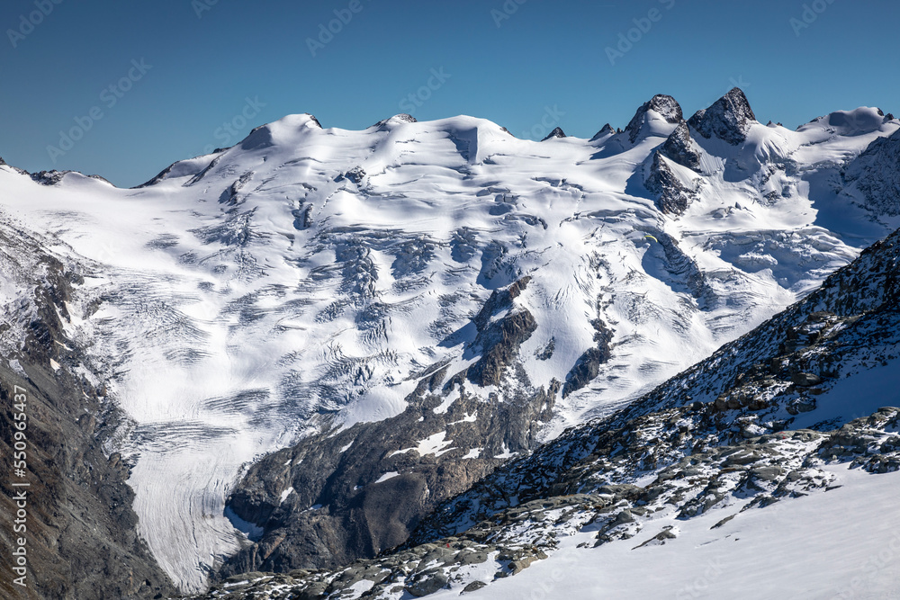 Bernina and Palu mountain range with glaciers in the Alps, Engadine, Switzerland