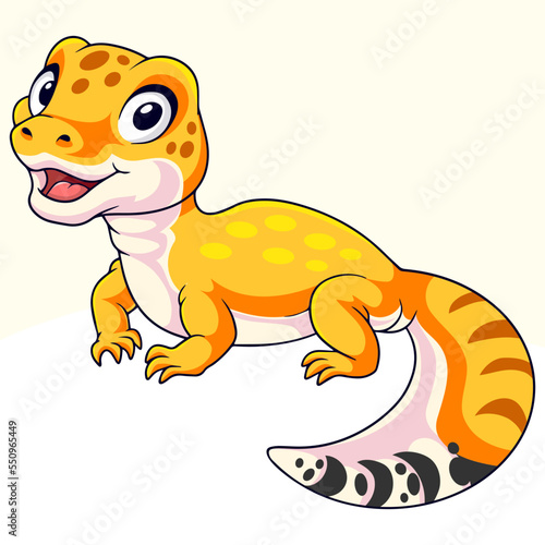 Cartoon cute little gecko on white background