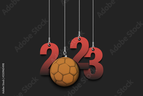 Happy New Year 2023 and handball ball