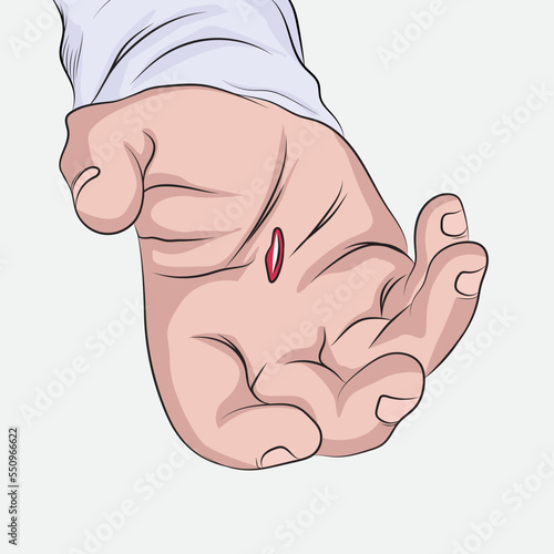 Hand of Jesus showing his wound on the palms of the hand.
