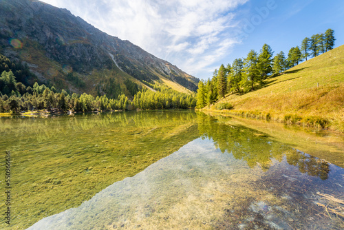 Alpine Lake Palpuogna at Albula Pass in Graubunden alps, Grisons, Switzerland