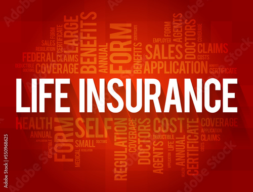 Life Insurance - agreement or contract between an insurance company and a policyholder, word cloud concept