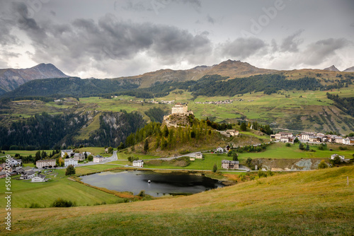 Idyllic landscape of Scuol Tarasp village  Engadine  Swiss Alps  Switzerland