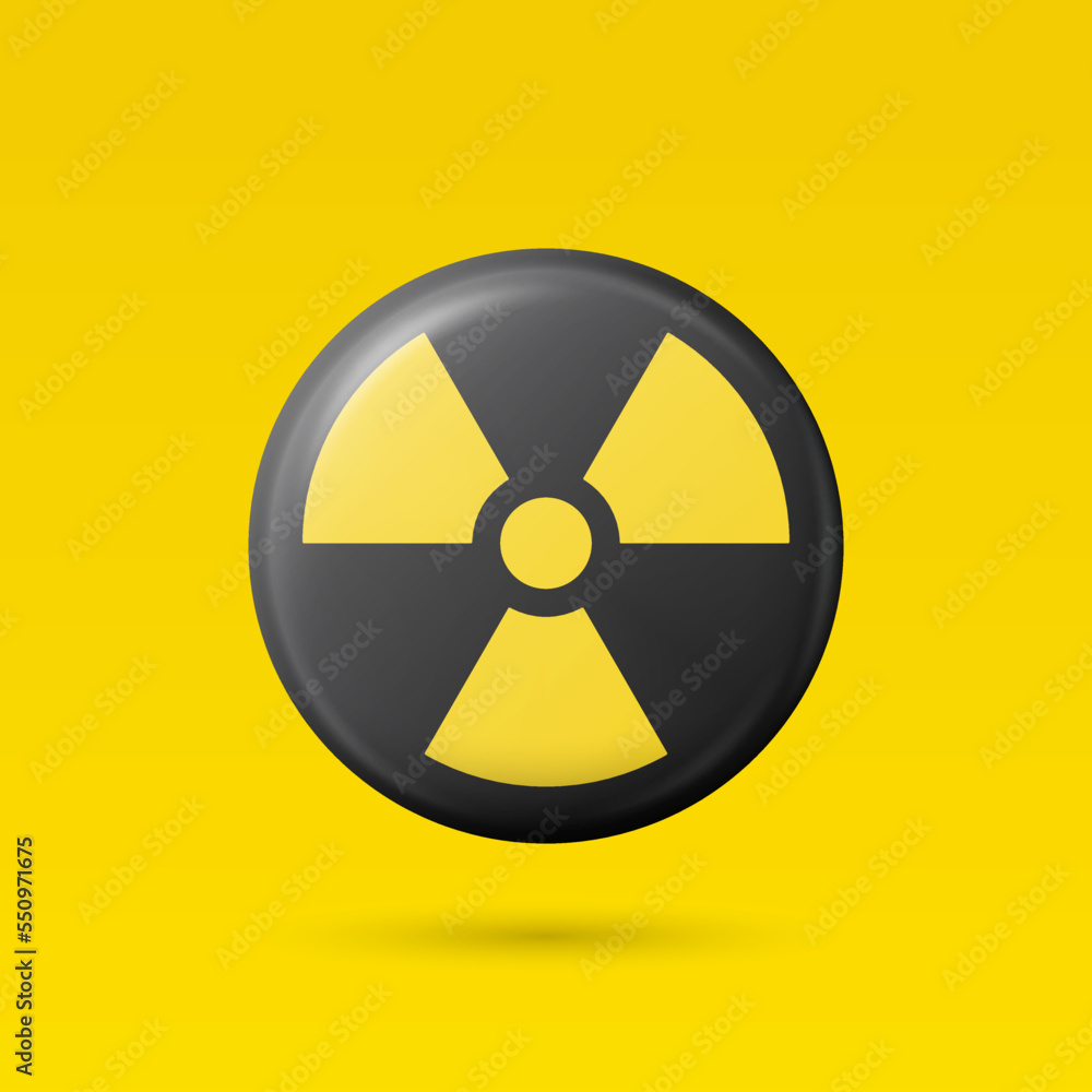 Vector Yellow Warning, Danger Nuclear Sign, Black Button Badge Icon Isolated. Radioactive Warning Symbol. Circle, Round Dangerous Sign. Design Template. Front View Vector Yellow Warning, Danger Nuclear Sign, Black Button Badge Icon Isolated. Radioactive Warning Symbol. Circle, Round Dangerous Sign. Design Template. Front View