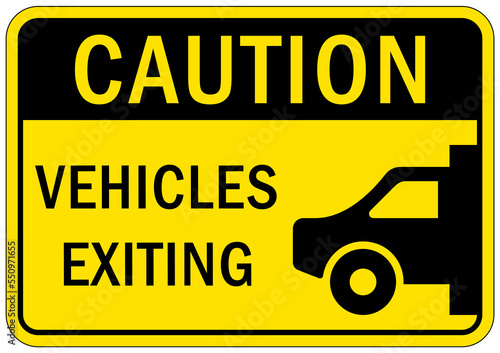 Garage sign and label caution vehicle exiting