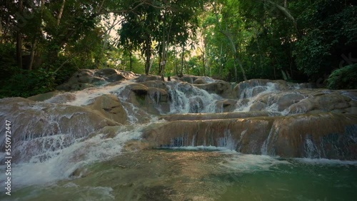 Waterfall in Jamaica. Dunn’s River Falls & Park Jamaica. Ocho Rios Coast. photo