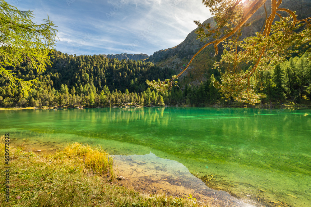 Alpine Lake Palpuogna at Albula Pass in Graubunden alps, Grisons, Switzerland