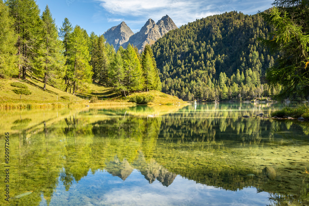 Alpine Lake Palpuogna at Albula Pass in Graubunden alps, Grisons, Switzerland