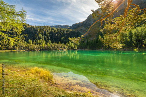 Obraz na płótnie Alpine Lake Palpuogna at Albula Pass in Graubunden alps, Grisons, Switzerland w salonie