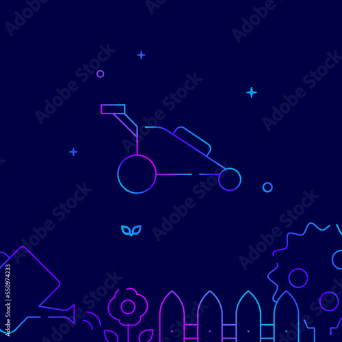 Lawn mower, grass cutter gradient line icon, vector illustration