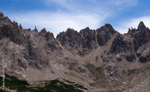 Alpine landscape. View of the rocky mountains in Cerro Catedral, Bariloche, Patagonia Argentina.