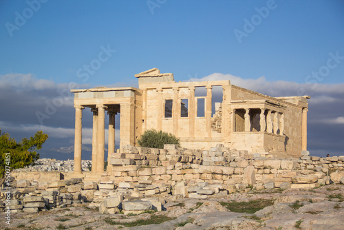 Beautiful view of the Acropolis and Erechtheion in Athens, Greece