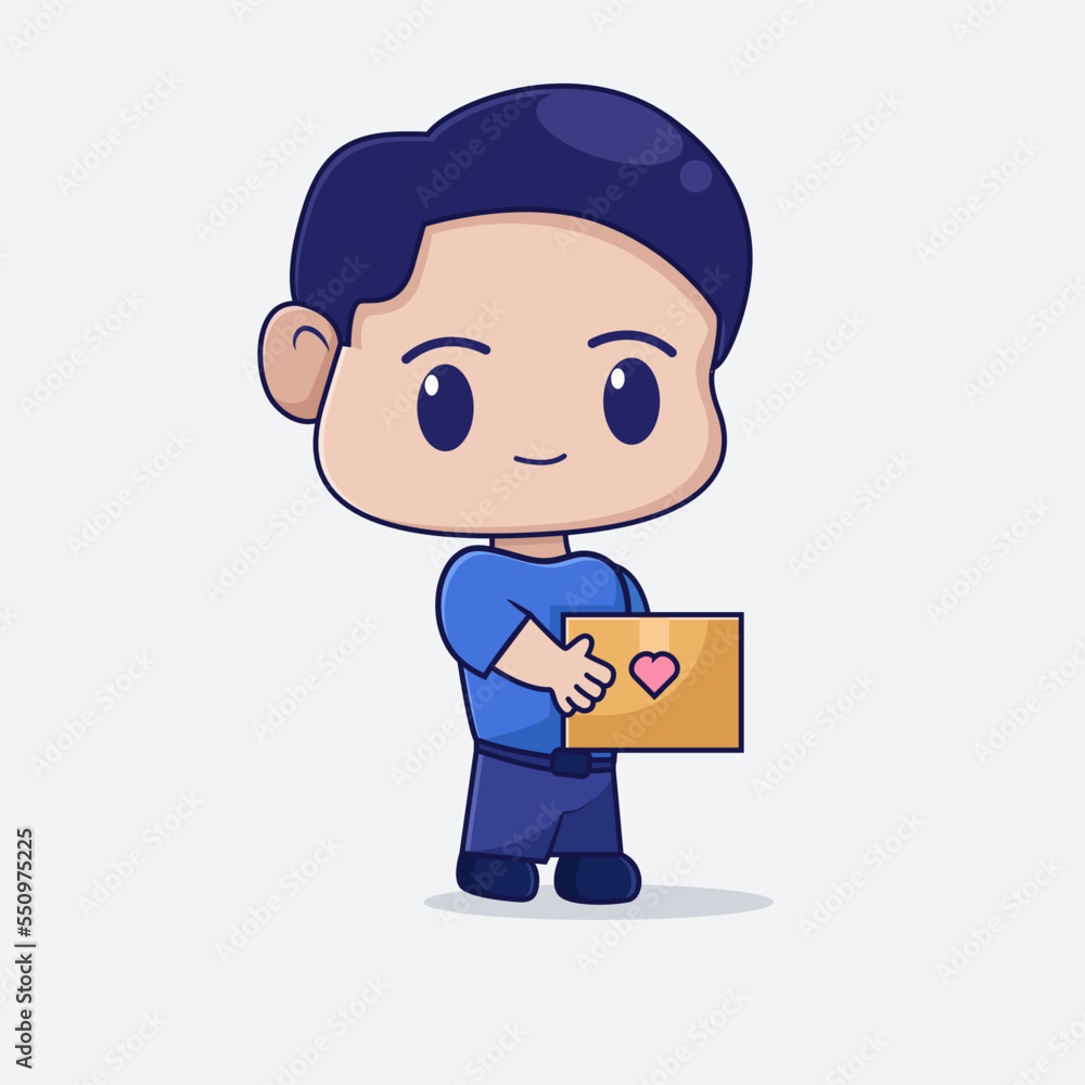 Happy valentine day, vector illustration cute boy with valentine box
