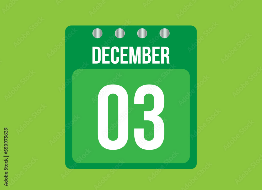3 day december calendar vector. Calendar page icon for the month of december with metallic pin. Calendar on green background. 3 day december calendar vector. Calendar page icon for the month of december with metallic pin. Calendar on green background.