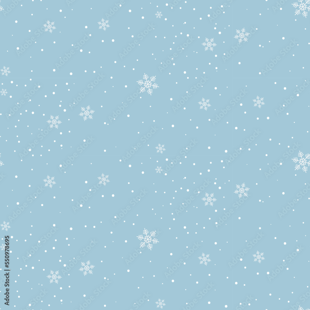 Seamless pattern with snowflakes on the blue background