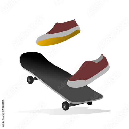 Illustration of Ollie's trick in skateboarding on white background