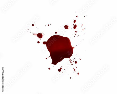 Splash of blood isolated on white, top view