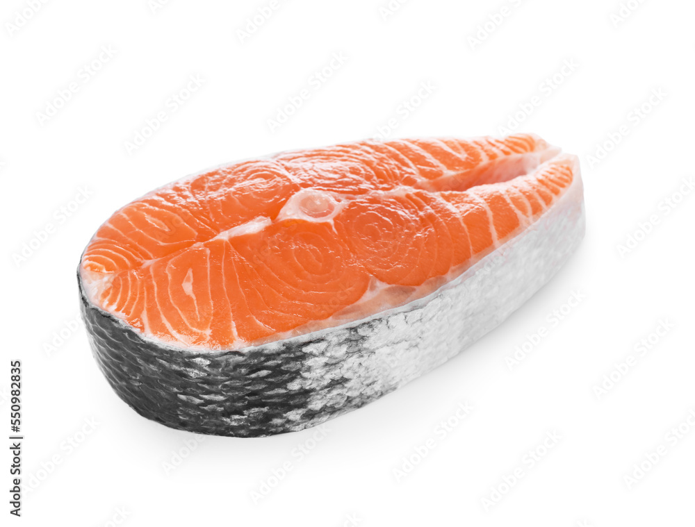 Fresh raw salmon steak isolated on white Fresh raw salmon steak isolated on white