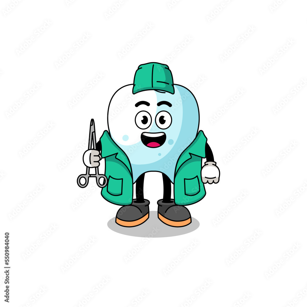 Illustration of tooth mascot as a surgeon Illustration of tooth mascot as a surgeon