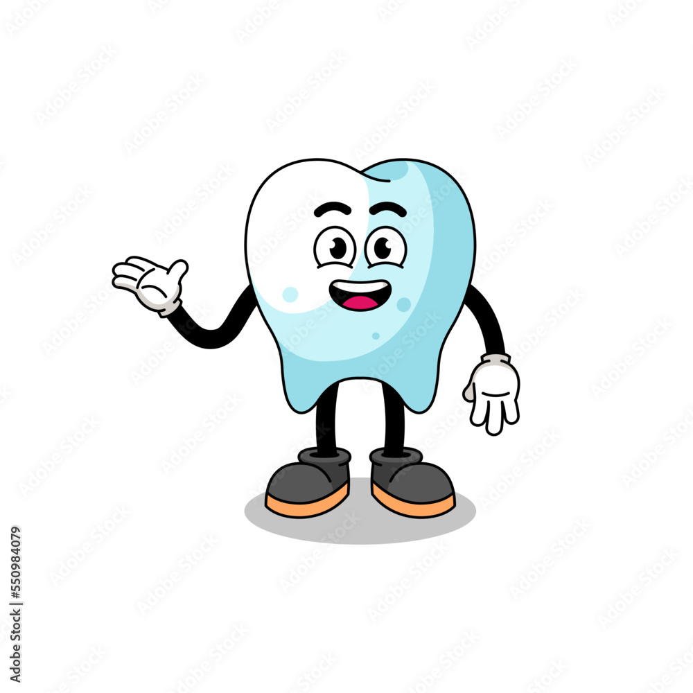 tooth cartoon with welcome pose