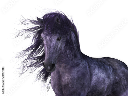 3d digital render of a horse with purple light on a transparent background.