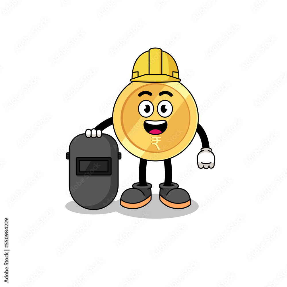Mascot of indian rupee as a welder Mascot of indian rupee as a welder