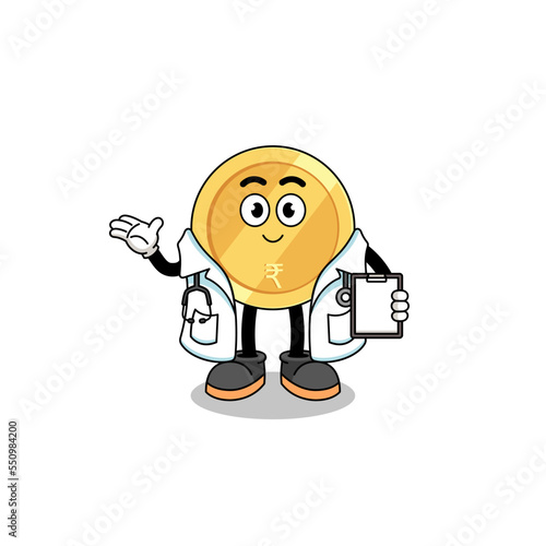 Cartoon mascot of indian rupee doctor