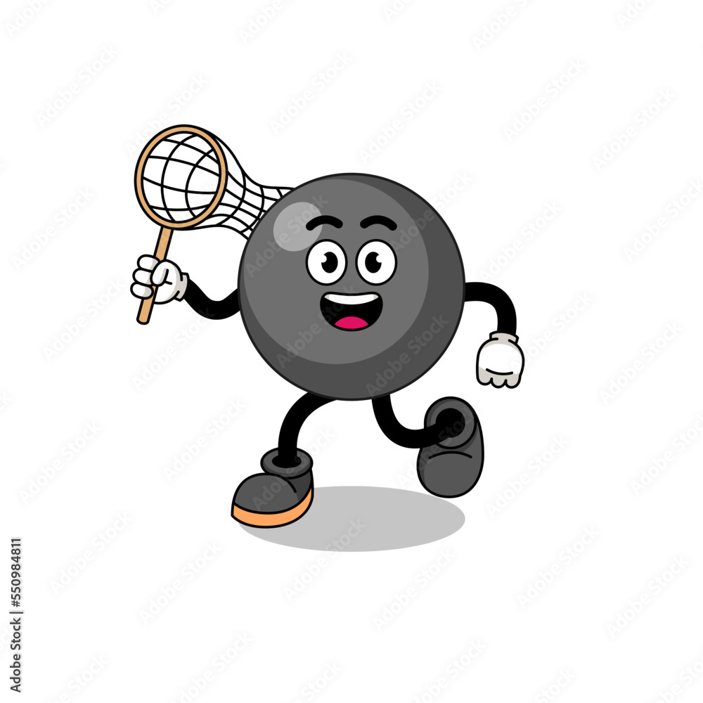Cartoon of dot symbol catching a butterfly Cartoon of dot symbol catching a butterfly