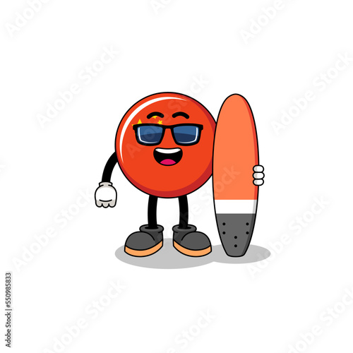 Mascot cartoon of china flag as a surfer