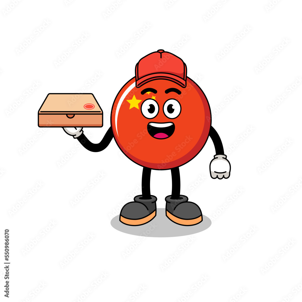 china flag illustration as a pizza deliveryman china flag illustration as a pizza deliveryman