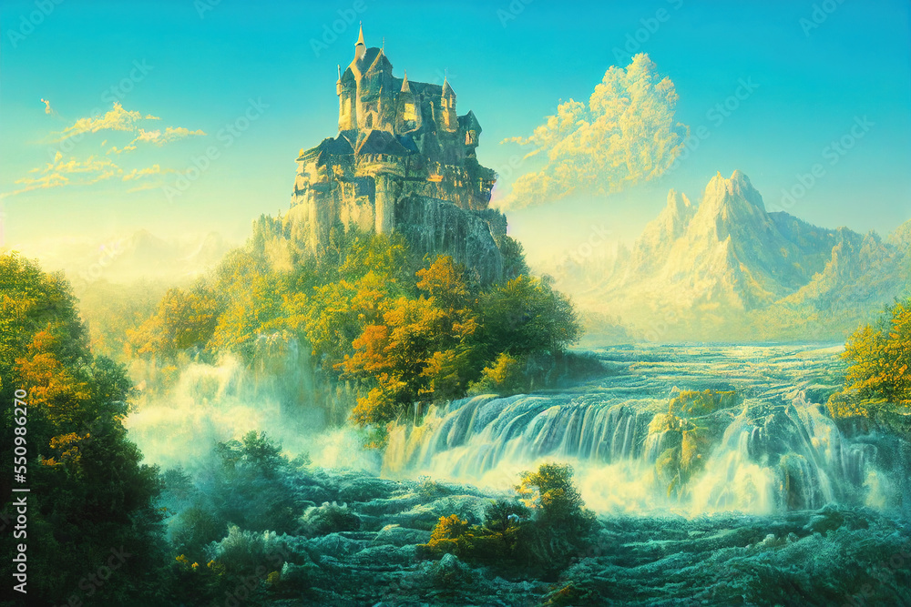 Beautiful digital art AI generated image of fantasy fairy tale castle ...