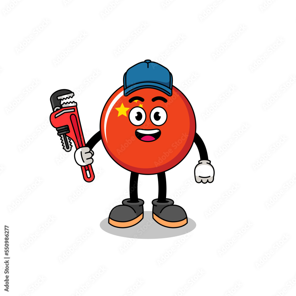 china flag illustration cartoon as a plumber china flag illustration cartoon as a plumber