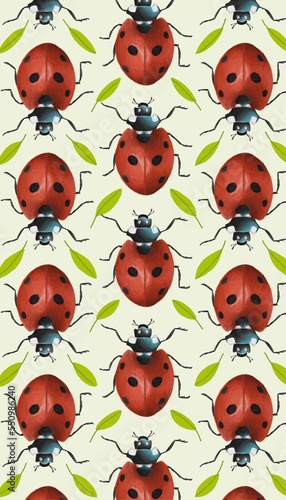 red ladybug pattern with foliage