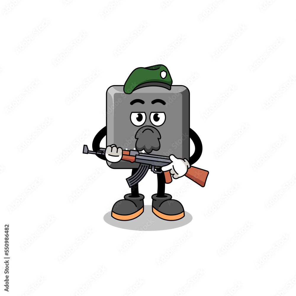 Character cartoon of keyboard shift key as a special force Character cartoon of keyboard shift key as a special force