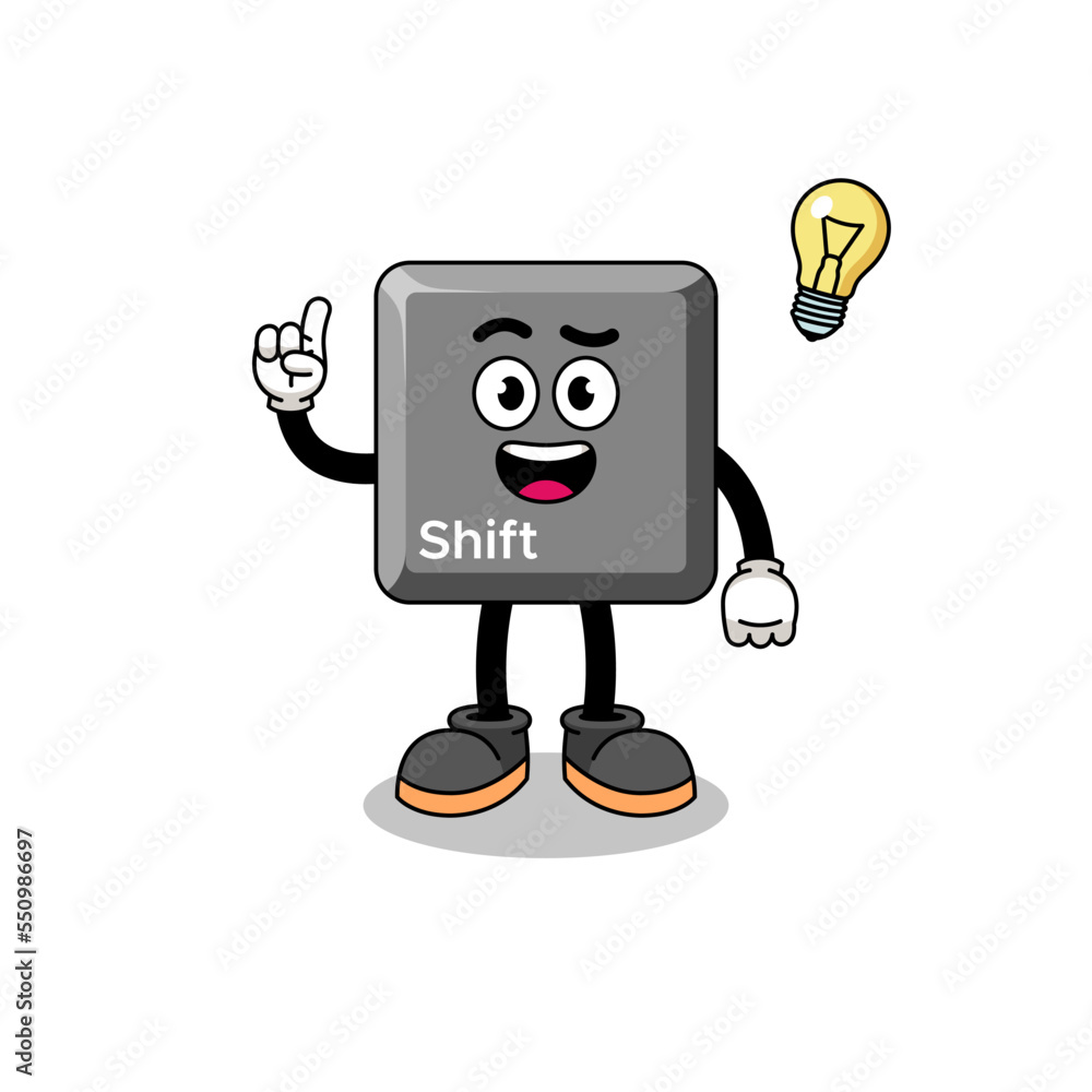 Fototapeta premium keyboard shift key cartoon with get an idea pose