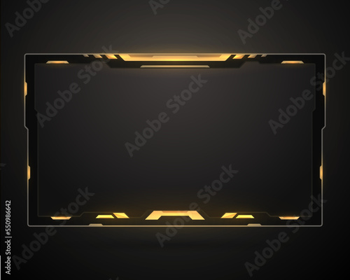 futuristic stream overlay webcam screen interface panel with glowing golden light effect